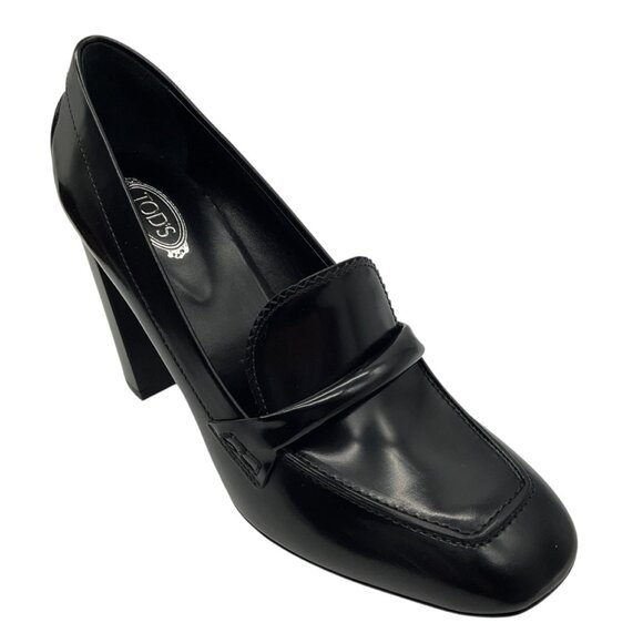 Tod´s Black Leather Heeled Loafer Pumps